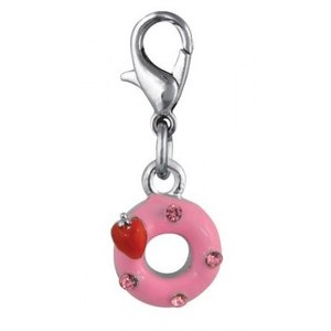 Abalorio de donut rosa con corazón rojo y pedrería para la elaboración de joyas - Product Image 1