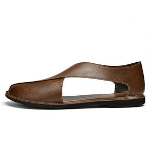 Men's Sandals Outdoor Walking Hiking <b>Beach</b> <b>Shoes</b> Sport Flats Leather Slip on Low-top Summer Breathable Covered Toe Closed Toe - Product Image 3
