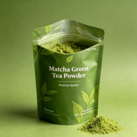 Kemasan Teh Hijau Ramah Makanan dengan Cetak Kustom, Kantong Berdiri Matte dengan Resleting untuk Bubuk Matcha