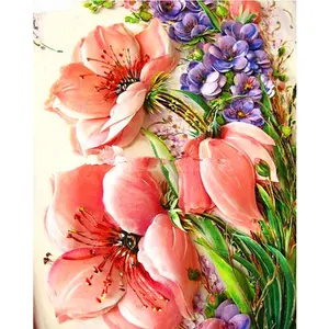 Pintura artesanal DIY de cachos de flores lindos, pintura quadrada redonda 5D em tela, pintura de diamantes personalizada de flores