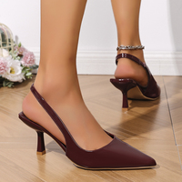 Escarpins Slingback Bordeaux Brillants à Bout Pointu et Talons Aiguilles pour Femme – Chaussures Décontractées et Habillées pour le Bureau – Tendance 2026