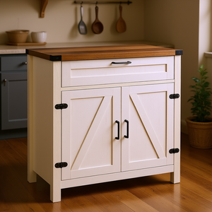 Buffet de cuisine en bois blanc de style farmhouse avec tiroir et étagère pour rangement, modèle D0100XF3VE6 - Product Image 2
