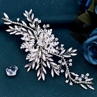 Diadème vintage européen américain en argent avec strass, bordure en alliage en forme de feuille, pince à cheveux, bandeau de mariée, robe de mariée