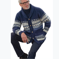 Pull cardigan en tricot jacquard classique polyvalent décontracté pour homme à manches longues