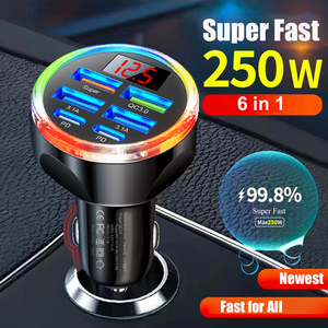 Adaptateur de Voiture à Charge Rapide 6 Ports pour Appareils Électroniques <span class=keywords><strong>iPhone</strong></span> 18 17 16 Samsung S26 S25 S24 avec Lumière Ambiante LED RGB - Product Image 5