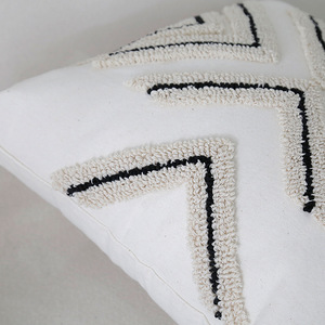 Nordic Style Embroidered Pillowcase Square Cotton Blend Black Striped Four <b>Leaf</b> Clover Pattern Decorative Throw <b>Cushion</b> Cover - Product Image 1