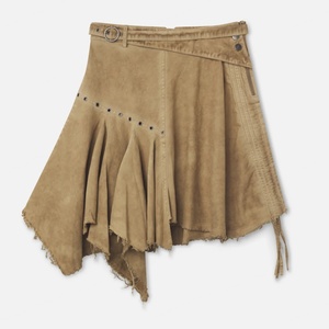 Jupe cargo asymétrique en coton lavé taille basse pour femme, coupe évasée, ourlet brut, avec empiècements et lacets - Product Image 2