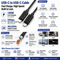 Câble USB-C vers USB-C LUNG KAY 20 Gbps PD 100W 5A USB 3.2 Gen 2x2 4K 144Hz pour MacBook Pro, SSD portable, OEM