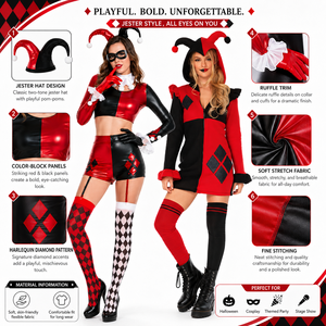Costume da <span class=keywords><strong>Harley</strong></span> <span class=keywords><strong>Quinn</strong></span> 2026, Vestito Rosso Nero e Bianco, Sexy Abito da Clown per Halloween, Costumi per Donne - Product Image 2