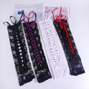 <span class=keywords><strong>Gants</strong></span> demi-doigts sexy pour femmes, manches longues en dentelle, tissu noué, manche sans doigts, style punk, 1 paire - Product Image 4