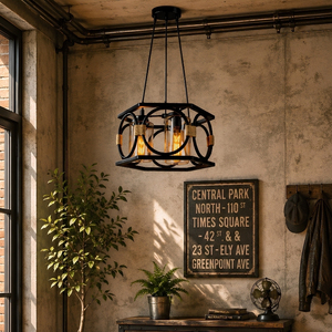 3 <b>Light</b> Orvion Polygonal <b>Cage</b> Pendant <b>Light</b>, Matte Black Metal with Rope Decor Glass Hanging Lamp - Product Image 6