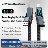 Câble de charge rapide 4 en 1 240W PD avec affichage numérique, câble USB tressé de type A à type C, câble de données multifonction pour iPhone et tablette