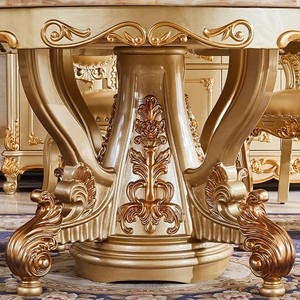 Europese houten eettafel met marmeren blad, gegraveerd patroon, draaibare tafel en stoelenset voor hotel, villa en thuisgebruik - Product Image 5