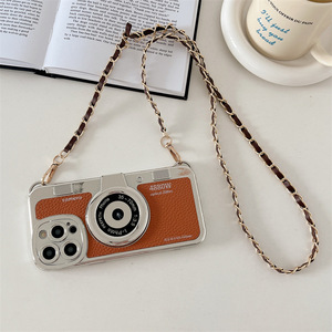 IVANHOE Étui de téléphone à sangle de caméra stéréo rétro de luxe adapté à l'<span class=keywords><strong>iPhone</strong></span> 15 14 Plus 13 12 <span class=keywords><strong>11</strong></span> <span class=keywords><strong>Pro</strong></span> Max Étui de téléphone à motif en <span class=keywords><strong>cuir</strong></span> - Product Image 6