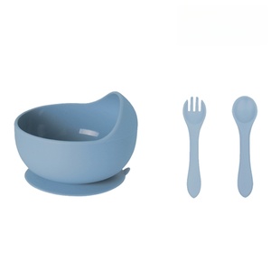 Ensemble de 3 pièces pour l'alimentation des bébés en silicone de qualité alimentaire sans BPA, comprenant un bol, une cuillère, une fourchette, des <span class=keywords><strong>couverts</strong></span> pour enfants, ensemble repas personnalisé pour bébé - Product Image 1