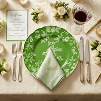 Service de table vintage vert français en céramique, assiettes personnalisées en porcelaine pour restaurant, mariage, fête, vente au détail