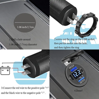 Cargador de Enchufe Profesional de 12V, PD 24W 4.8A, 3 Puertos, QC3.0, Carga Rápida para Teléfono Inteligente, USB-C, USB-A, Pantalla Digital de Voltaje, 12-24V