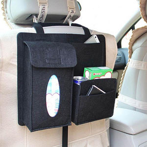 Sac de rangement pour siège arrière de voiture en feutre gris foncé, design sportif, forme et taille personnalisées, avec plusieurs poches, pour la vente en gros - Product Image 2