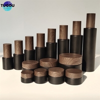 Emballage de cosmétiques en gros, conteneur de bouteilles de Lotion en verre noir givré brillant 30ml 50ml 100ml