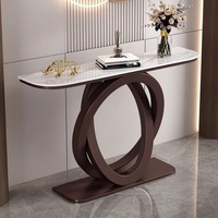 Console d'entrée moderne minimaliste style influenceur avec double anneau, table d'appoint de luxe léger pour hall d'entrée en acier inoxydable plaqué or