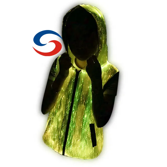 Glow in dark Led felpa con cappuccio in fibra ottica senza maniche Rave Clothes Light Up Glow felpa con cappuccio per uomo