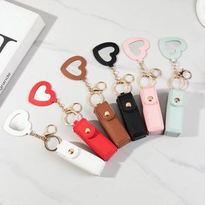 Factory Custom Brand Business Elite <b>Cute</b> Heart Mirror PU Lipstick Case Keychain Portable Mini Lip Balm Storage Pouch Women Daily - Product Image 2
