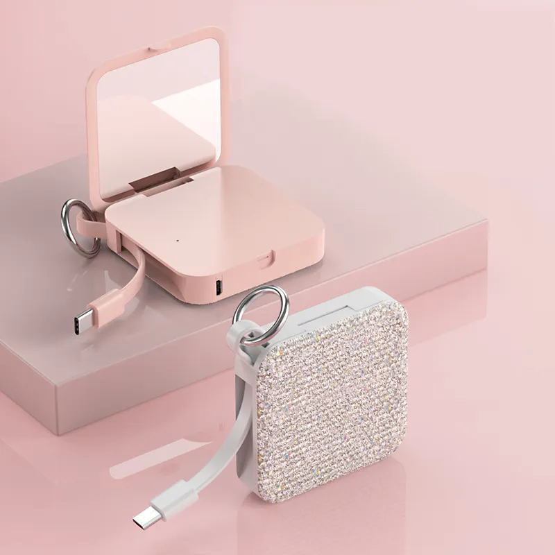Bank daya berlian saku Mini portabel pengisian daya darurat kecil hadiah mewah 5000mAh cermin bawaan untuk anak perempuan wanita