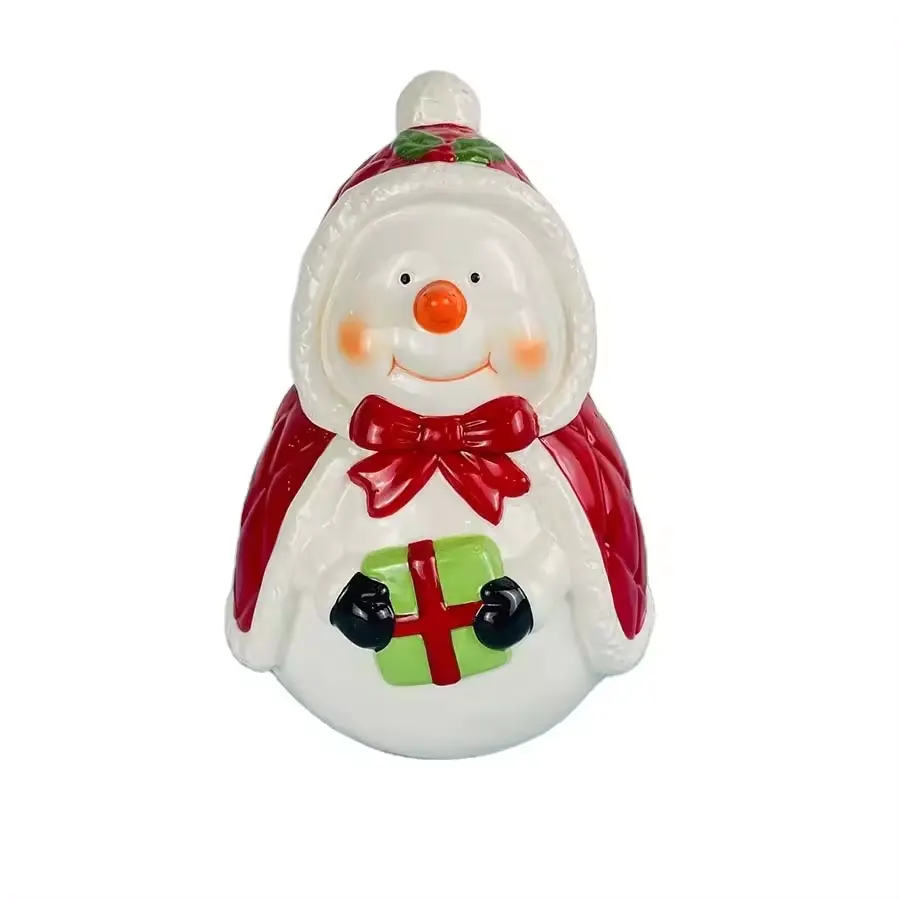 Natale pupazzo di neve a forma di biscotti in ceramica contenitore di conservazione con coperchio