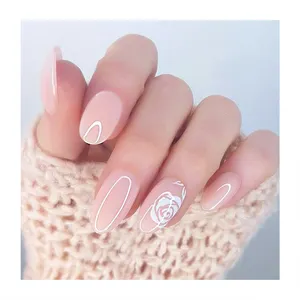 Pure Transparent Oval Fake Nails Nude Shiny Mirror Surface Paint Oval Stripes Tips Stick Glue Ease Wear Reusable Press On nails