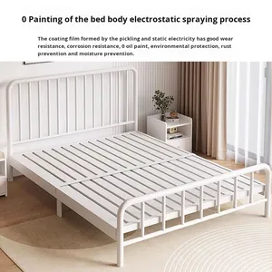 Lit double en fer, design moderne et simple, 1,8 m, 1,5 m, 1,0 m, cadre métallique non pliable, pour <span class=keywords><strong>chambre</strong></span> d'<span class=keywords><strong>adulte</strong></span> - Product Image 2