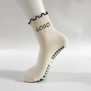 Custom High Quality Jacquard Embroidered Non-Slip Grip Yoga Pilates <b>Socks</b> Cotton for Women Wholesale - Product Image 4