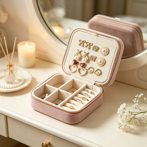 Velvet Travel Jewelry Box Portable Zipper Jewelry Organizer Case Multi‑Grid <b>Storage</b> for Rings <b>Earrings</b> Necklaces Bracelets Gift - Product Image 4