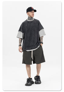 MT2636定制街装拼接双层300 Gsm复古超大t恤男士水洗黑色t恤 - Product Image 6