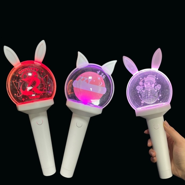 Kpop Custom logo Concert Glowing Hand Lamp Transparent Rabbit Ear Support Cheering Prop Flashing Stick