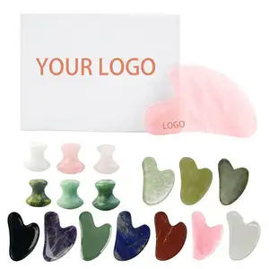 Skin Care Beauty Tool Body Rose Quartz Jade GuaSha Stone Scraping Massage Board Facial Roller Tool Set Treatment Gua Sha Stone