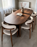 Table à manger ovale en bois massif de style mid-century, bureau vintage moderne de luxe léger pour petits appartements