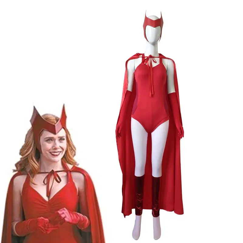 Haute qualité femmes Sexy Tv & Movie Character Cosplay ensemble complet Scarlet Witch Wanda Costume pour Halloween