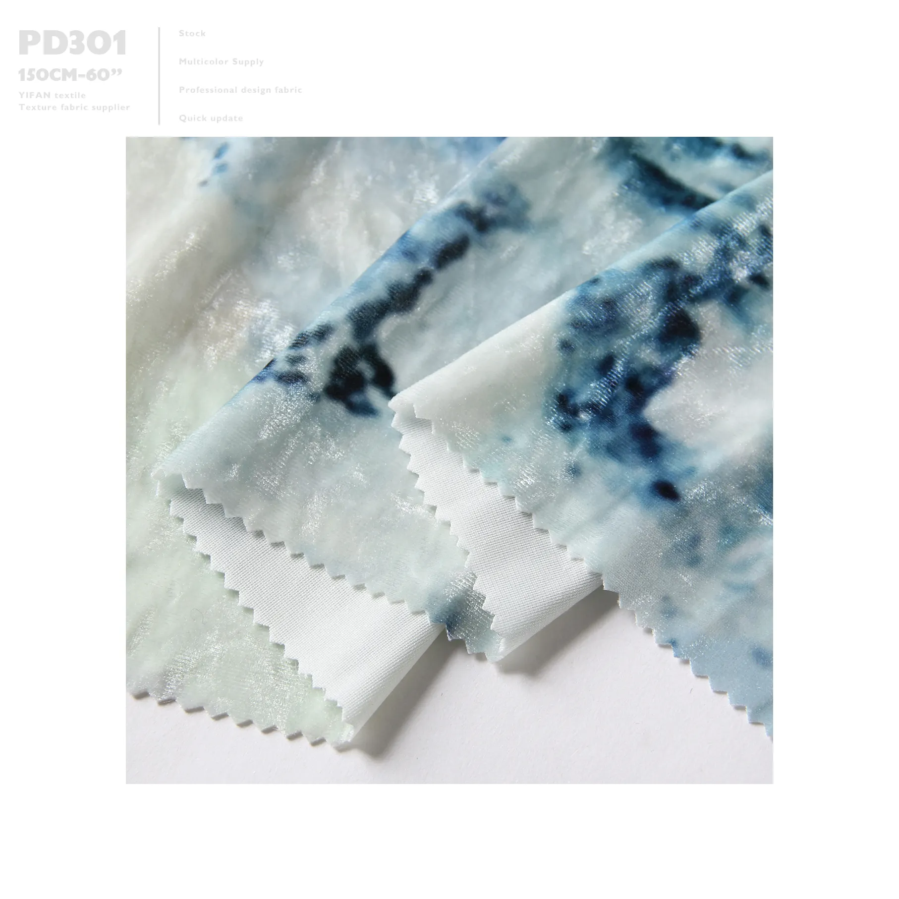 Modedesigns blau und weiß Porzellan samtstoff Polyester gestrickt bedruckt samt Stretch-Stoff für Kissen/Sofabezug/Hose