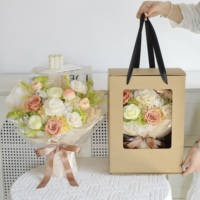 Bouquet de roses éternelles naturelles de couleur verte avec logo personnalisé, fleurs préservées pour les cadeaux d'anniversaire, de fête des mères, de Noël, de remise de diplôme