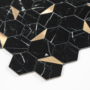 Hexagon Marble Black and Gold Peel and Stick Kitchen <b>Backsplash</b> Mosaic <b>Tile</b> - Product Image 5