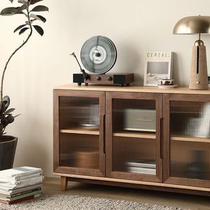 Nordic Style Solid Wood <b>Storage</b> <b>Sideboard</b> Natural Wood Color Black Walnut Or Oak For Living Room - Product Image 3