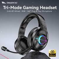 Auriculares para Juegos Smailwolf L50 Tri-Modo con Efecto de Luz Espectral, Batería de Litio Recargable de 1000mAh y 70H de Duración, 360 °   Micrófono Plug&Play