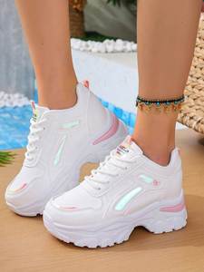 Zapatillas Deportivas Casuales Minimalistas para Mujer, con Lentejuelas, Diseño Clásico, Cuero Blanco, Degradado Brillante, Rayas, Plataforma Gruesa con Cuña Oculta - Product Image 5