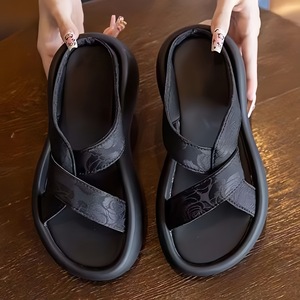 Sandales compensées à plateforme pour femme, antidérapantes, à bout ouvert, noires, style gothique, pour la marche estivale et la plage au quotidien - Product Image 3