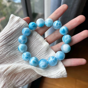 Pulsera de Larimar Natural Dominicano de Alta Calidad, con Textura Marina, Azul, con Cuentas de Larimar, Cristal Curativo, Joyería Feng Shui - Product Image 1