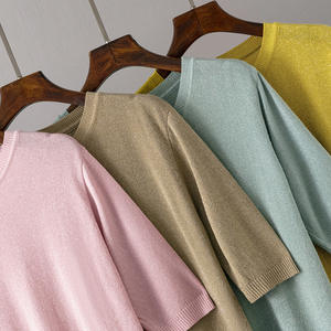 เสื้อยืดถักคุณภาพสูงจากโรงงาน เสื้อถักแขนสั้นผู้หญิงแบบสั่งทำ เสื้อคอกลมลำลองสำหรับฤดูร้อน - Product Image 2