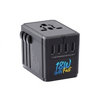 Adaptateur de voyage universel 18W avec 4 ports USB C, chargeur mural international rapide GaN de type C PD pour ordinateur portable, appareil photo, tablette, téléphone portable