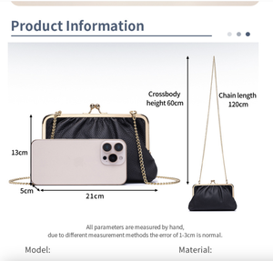 Sac Ando en cuir de vachette véritable avec fermoir Kiss Lock, sac bandoulière plissé à chaîne, pochette de soirée pour femme - Product Image 3