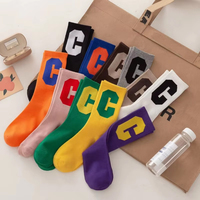 Chaussettes mi-mollet en coton avec logo personnalisé, motif lettre C grande taille, style coréen, pour femme