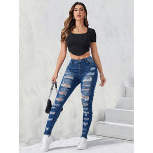 Envío Gratis en EE. UU. - Jeans de Mezclilla Elásticos para Mujer, Leggings Ajustados, Pantalones Casuales de Cintura Alta, Color Azul - Product Image 6